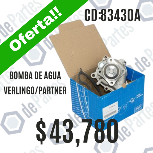 BOMBA DE AGUA SKF VKPC 83430 A PEUGEOT 206 207 208 301 308 408 HOGGAR PARTNER CITROEN C3 C4 XSARA BERLINGO 1.6 16V POLEA 19 DIENTES EQUIVALENTE VKPC80430